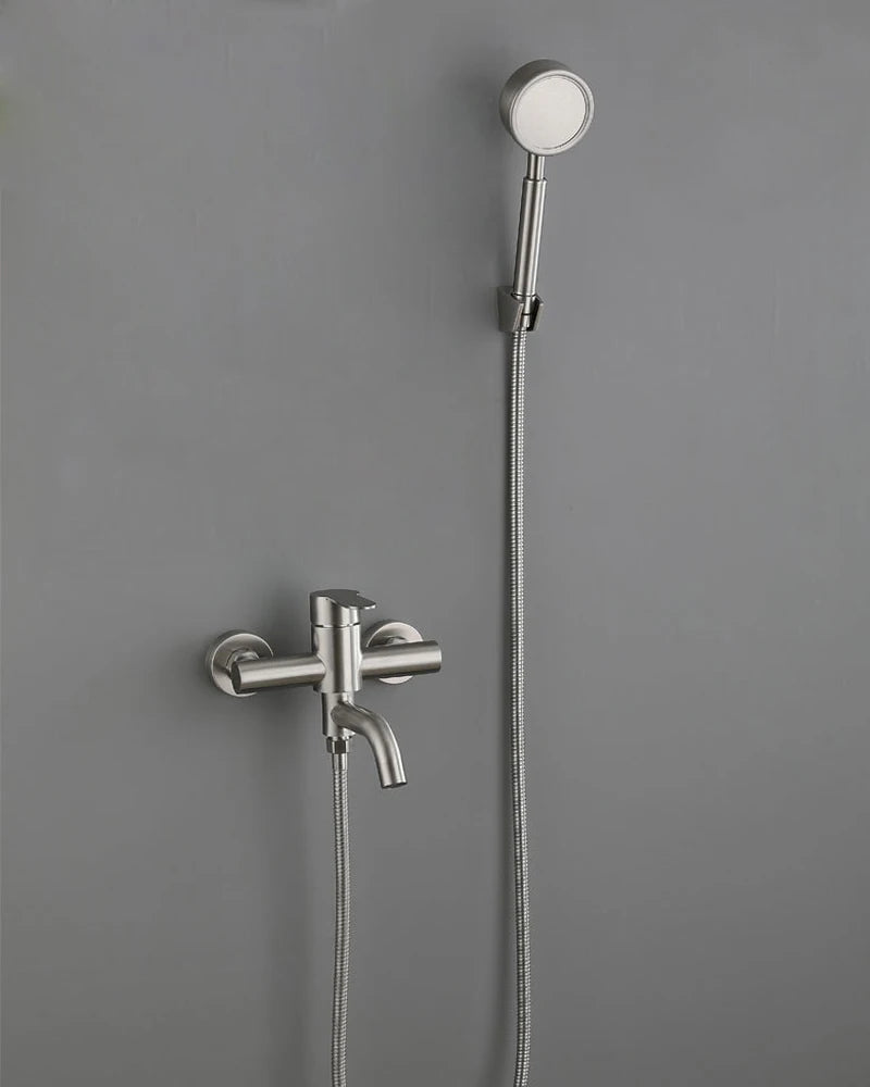 Bathroom Shower Faucet Stainless Steel Triple Bathtub Faucet Mixers Hot Cold Mixer Valve Nozzle Tap Wall Mounted Home Shower Set