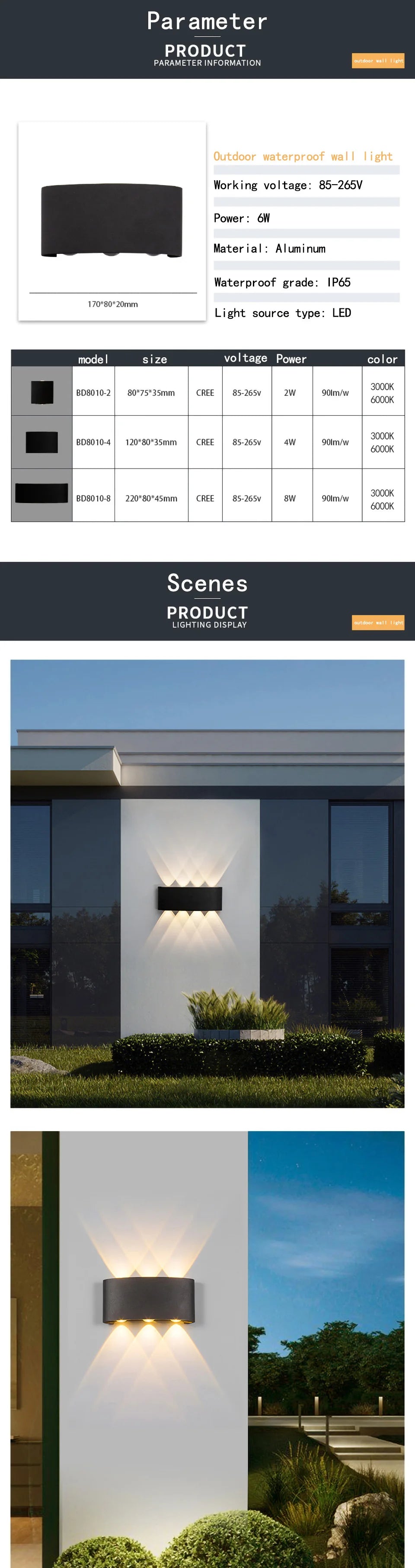 Modern style LED light source outdoor waterproof IP65 plastic garden lighting indoor bedroom living room staircase wall lamp