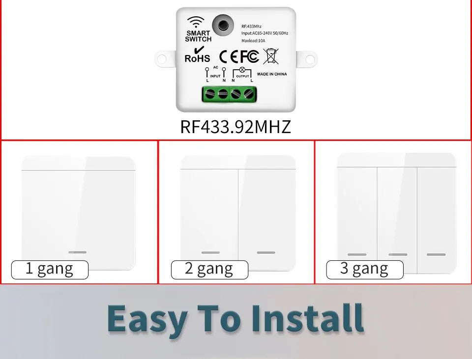Wireless 433MHz Smart Switch Light 1/2/3Gang 86 Wall Panel Switch with Remote Control Relay Receiver 10A 110V 220V For LED Lamp