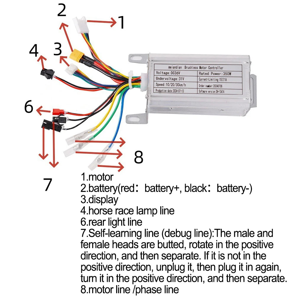 Electric Scooter Motor Controller Kit 36V 350W Accelerator Headlights Taillights Handbrake For E-Scooter Kickscooter Accessories