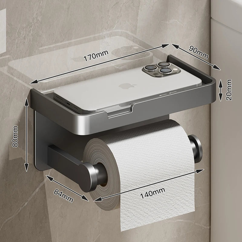 Large Toilet Paper Holder Wall-Mounted Paper Roll Holder With Storage Tray Toilet Organizer Phone Stand Bathroom Accessories
