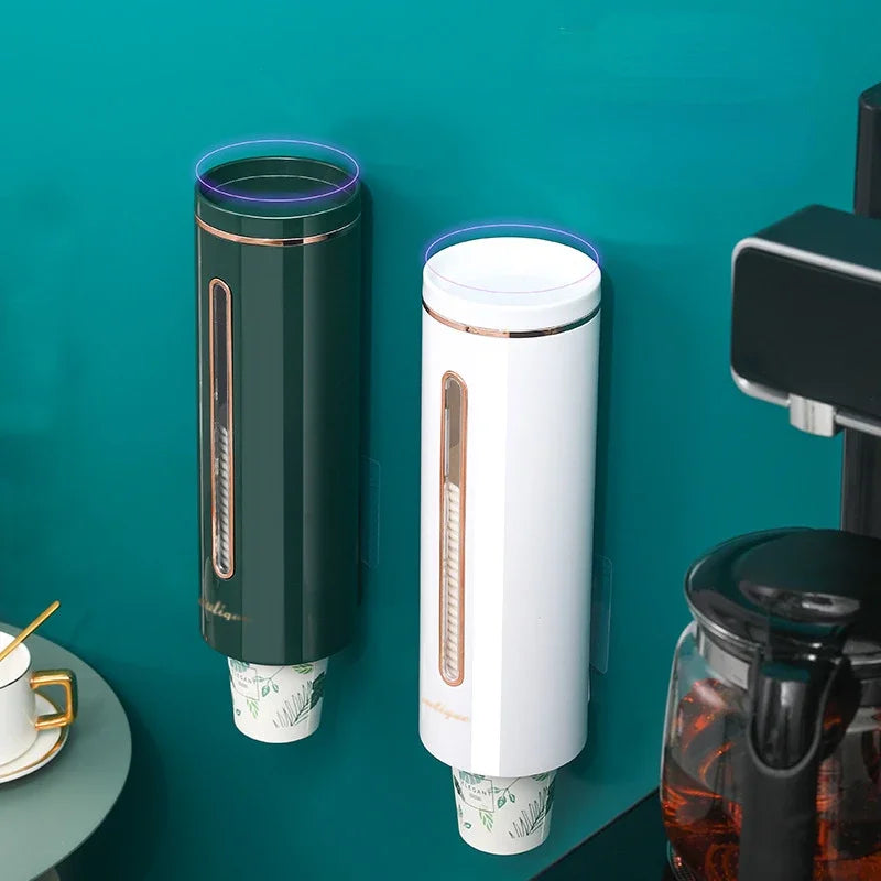 Wall Mounted Desktop Plastic Paper Cup Dispenser Household Disposable Cup Storage Rack for Coffee Tea Cups