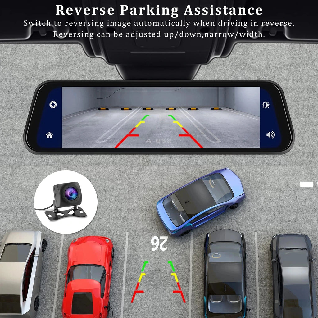 4K Mirror Dash Cam 9.66" with Carplay Android Auto Touch Screen Backup Camera Front and Rear View Dual Cameras for Car