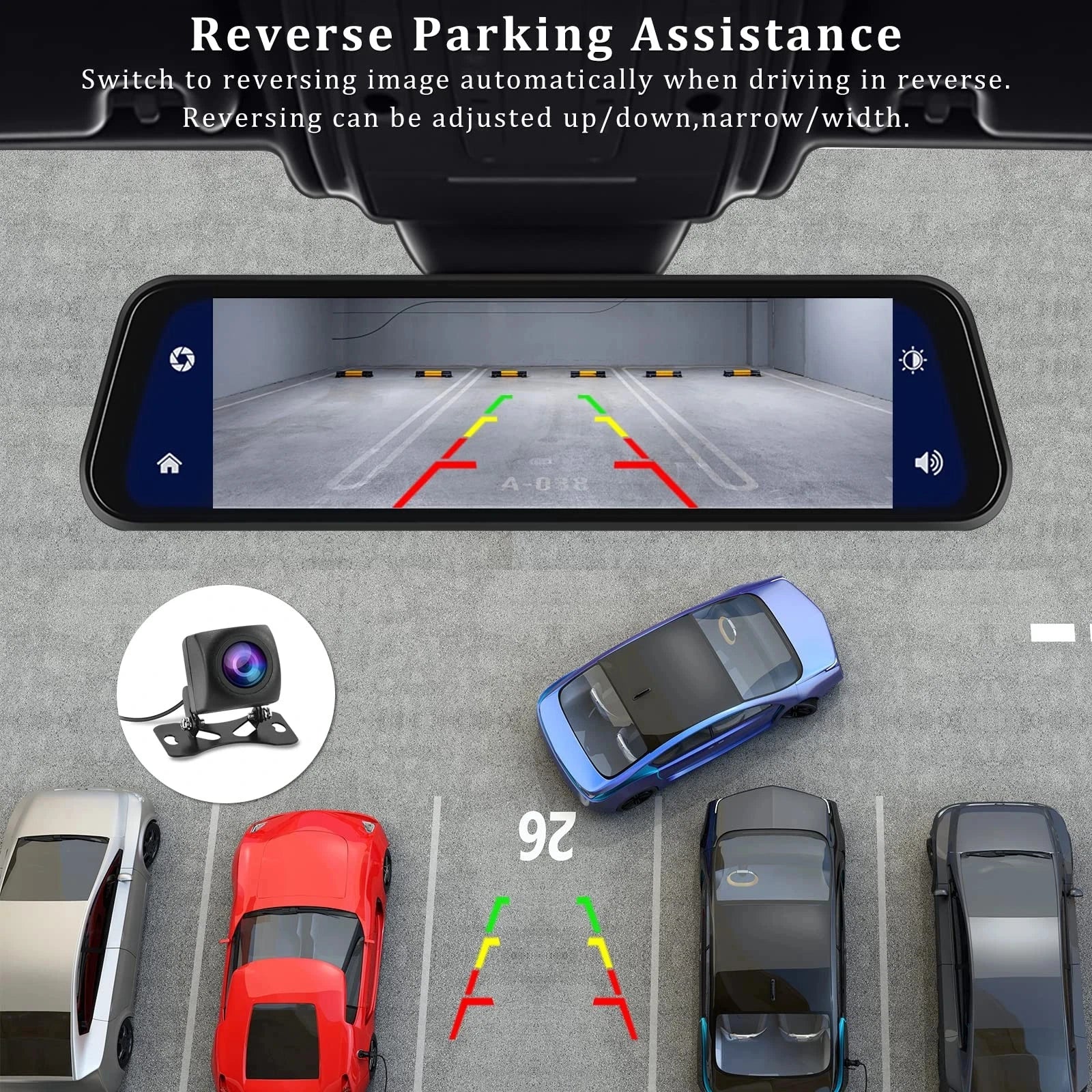 4K Mirror Dash Cam 9.66" with Carplay Android Auto Touch Screen Backup Camera Front and Rear View Dual Cameras for Car