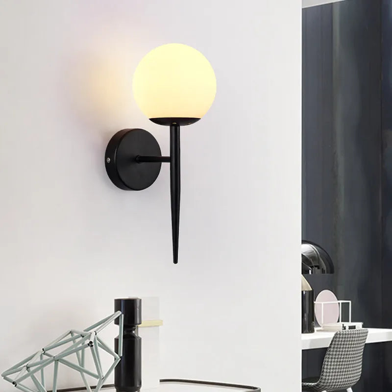 Modern Led Wall Lamps Indoor Golden Wall Lights with Milky PVC Round Ball Bedside Wall Lights Double G9 Bulbs with Light Bulb