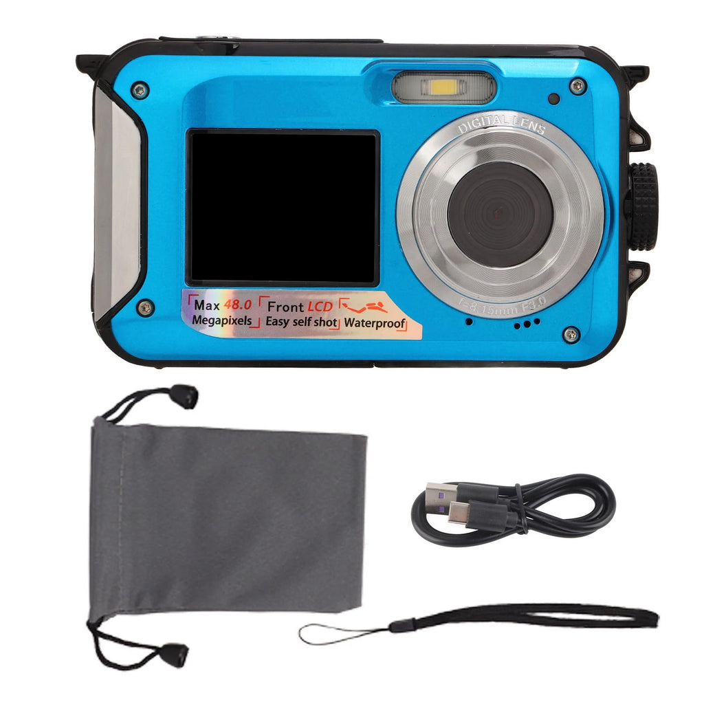 Full HD 2.7K 48MP 10ft Waterproof Underwater Digital Camera 16X Digital Zoom Front Rear Double Screens Waterproof Digital Camera