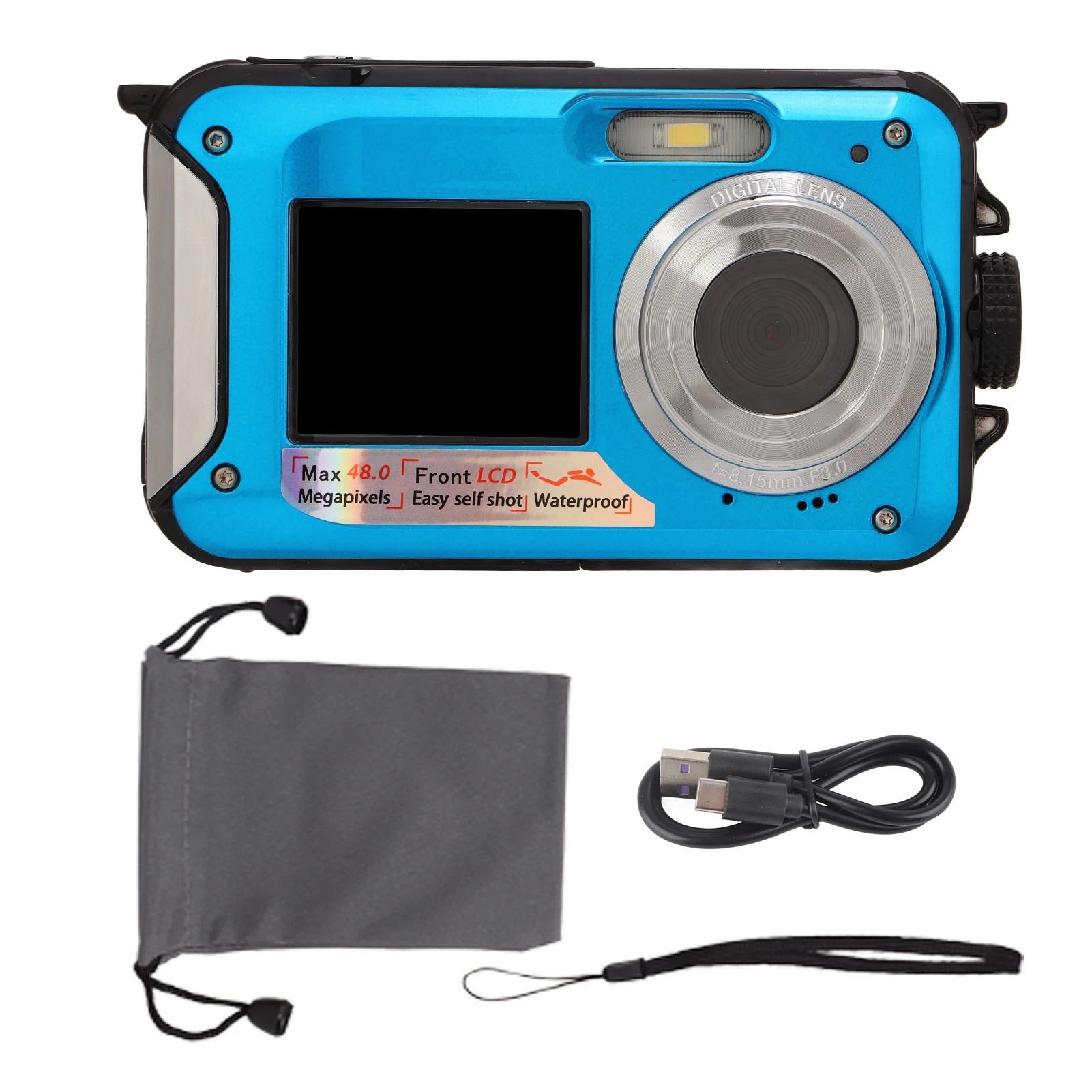 Full HD 2.7K 48MP 10ft Waterproof Underwater Digital Camera 16X Digital Zoom Front Rear Double Screens Waterproof Digital Camera