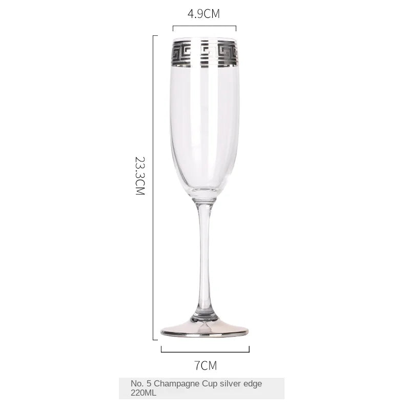 Phnom Penh Silver Rim European Glass Brandy Champagne Glasses Tall Wine Glasses Crystal Wine Glasses Table Household Glasses