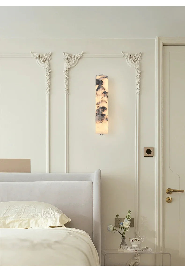 Italian Wall Lamp Natural Marble Bedroom Bedside  Black Modern  Luxury Stone Wall Light Living Room Hallway Decor Wall Sconce