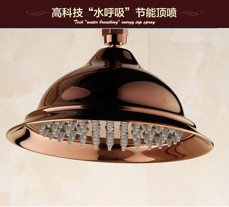 8 Inch Round Ceramic Handle Shower Head Bathroom Solid Brass Copper Rain Shower Head Waterall Hand Shower