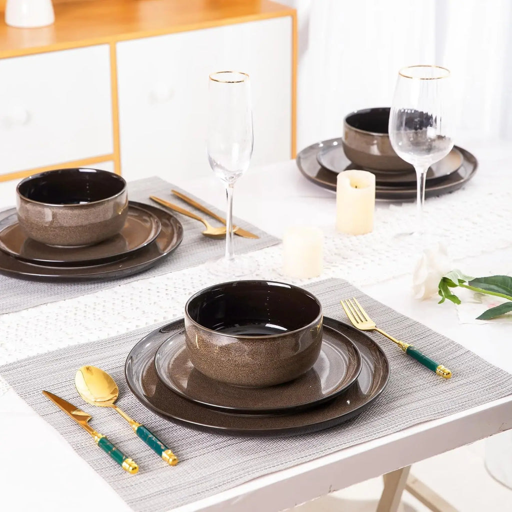 Ceramic Dinnerware Sets for 8,Plates and Bowls Sets,Reactive Glaze Dishes Set,Highly Chip and Crack Resistant | Dishwasher & Mic