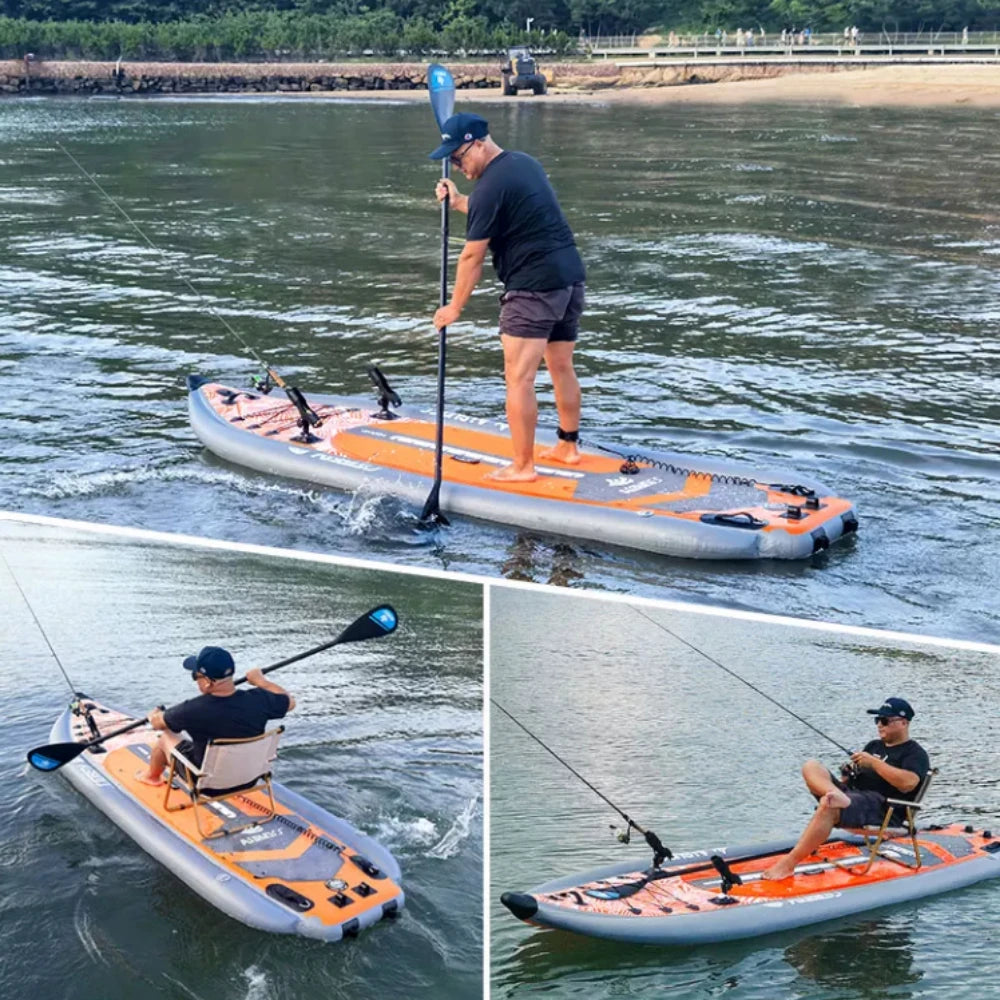 Inflatable Fishing Boat Kayak SUP Thickened Sea Fishing Paddle Board with Rod Holders, Stable Lure Fishing Platform