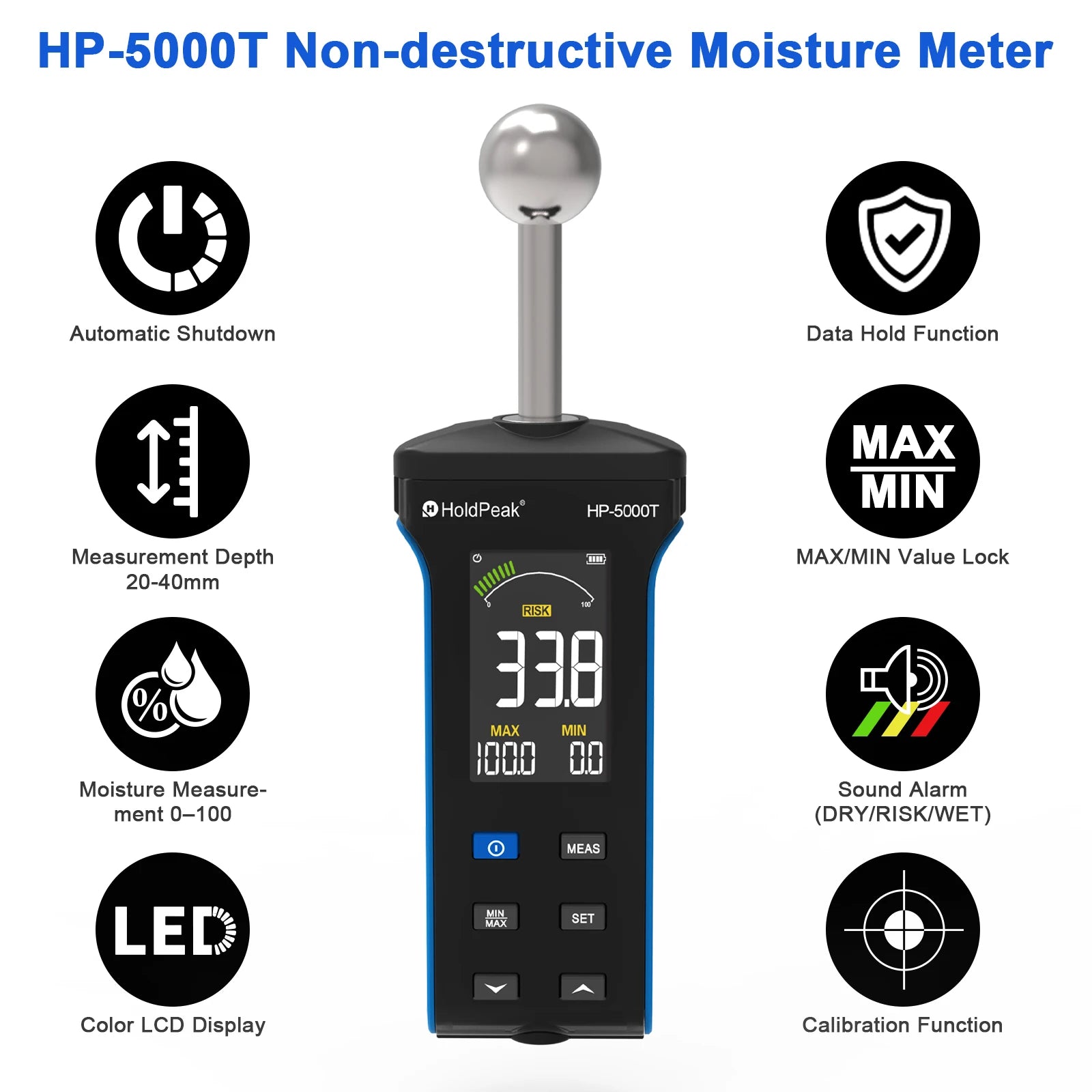 Wood Moisture Meter - Pinless Moisture Detector Measur Depth 20-40mm Non-Destructive Moisture Tester with Masonry