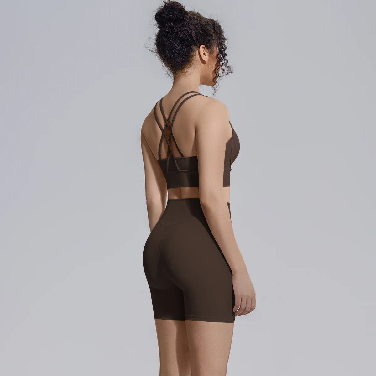 2PCS/set Yoga Set Summer Breathable Running Cycling Backless Sports Bra High Waist Peach Buttocks Fitness Shorts Gym Yoga Set