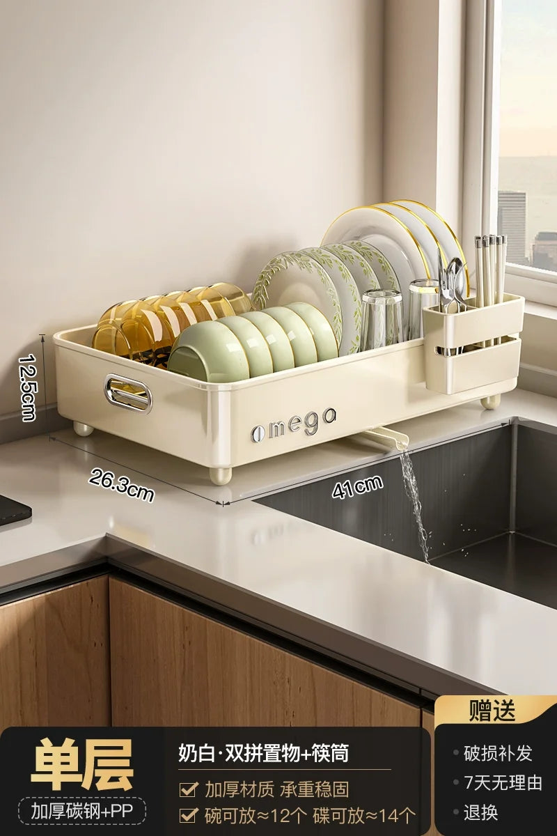 Kitchen Dish Storage Shelf, Multifunctional Countertop Organizer, Detachable Easy-Clean Plate Rack, Durable Sturdy Design