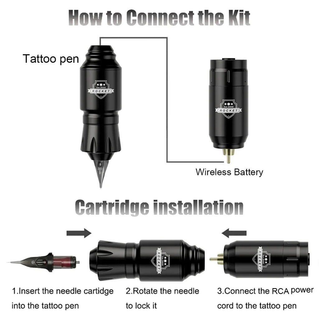 Professional Mini Rocket Tattoo Machine Set Japan Motor Wireless Tattoo Power Supply RCA Interface Rotary Tattoo Pen Kit