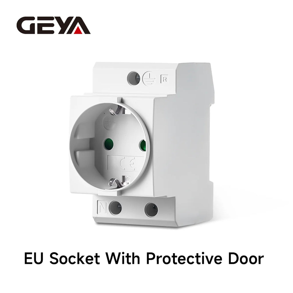 GEYA EU/US Type DIN Rail Socket Mount Modular Power Socket Single AC Outlet Built in Protective Outlet for Distribution Panel