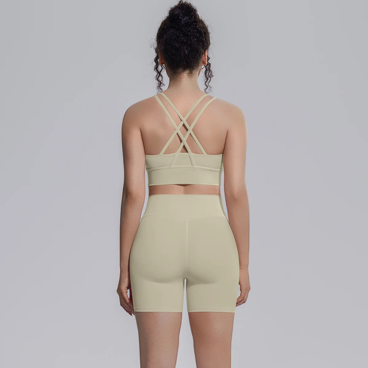 2PCS/set Yoga Set Summer Breathable Running Cycling Backless Sports Bra High Waist Peach Buttocks Fitness Shorts Gym Yoga Set