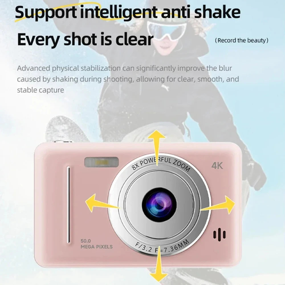 4k Digital Camera IPS HD 50MP CCD Camera 2.4" Autofocus Vlogging Student Camcorder 8X Dual Cam and LED Flash Video Photo Filming