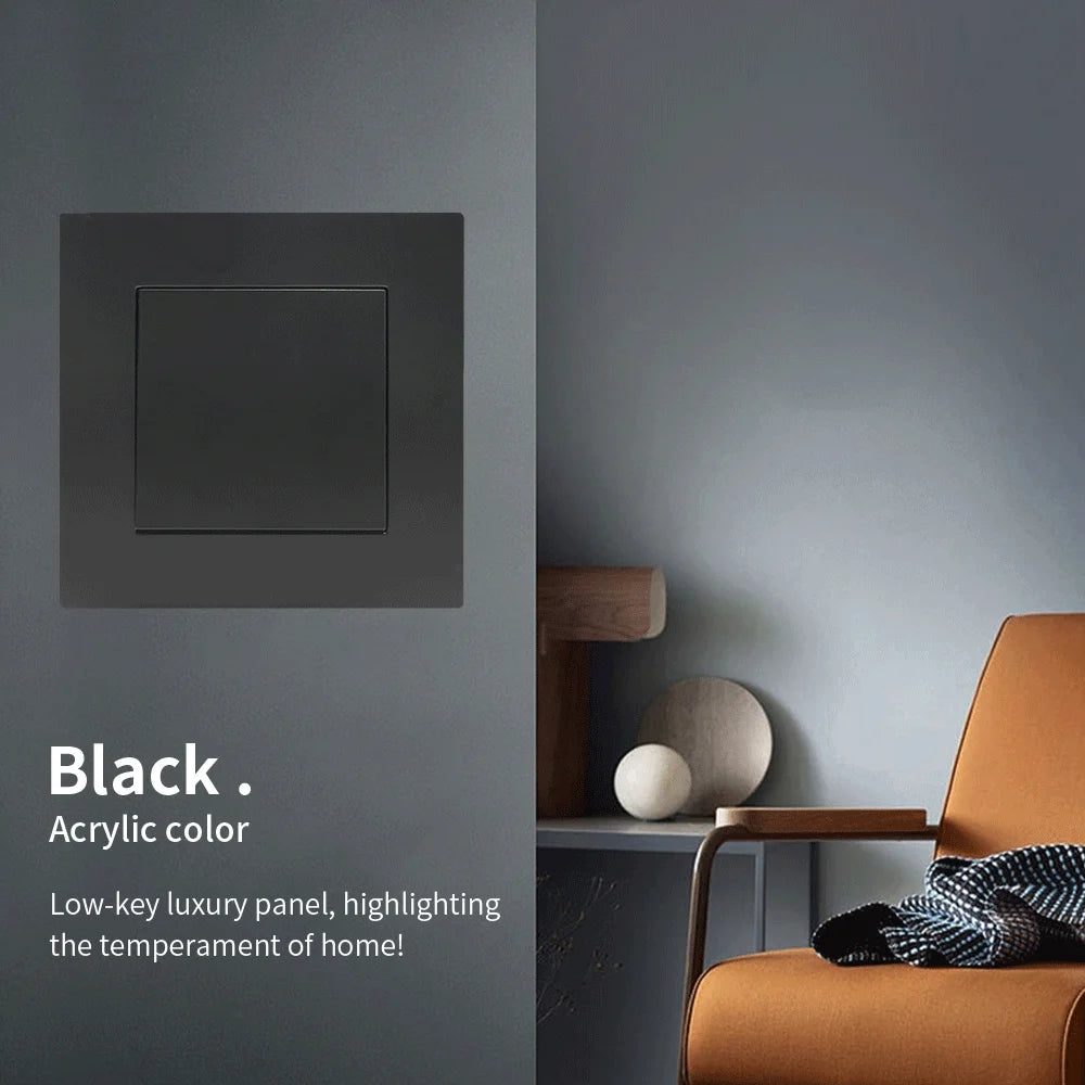 WESA Black Frosted Wall Light Switch Flame Retardant Plastic 1 Gang 1 Way Europe Standards Wall Rocker Button Switch On And Off