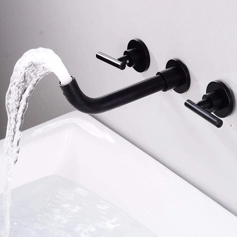 BAKALA Brass Matte Black Bathroom Sink Faucet Tap Hot Cold Wash Basin Water Swivel Spout Wall Mounted Bath Mixer