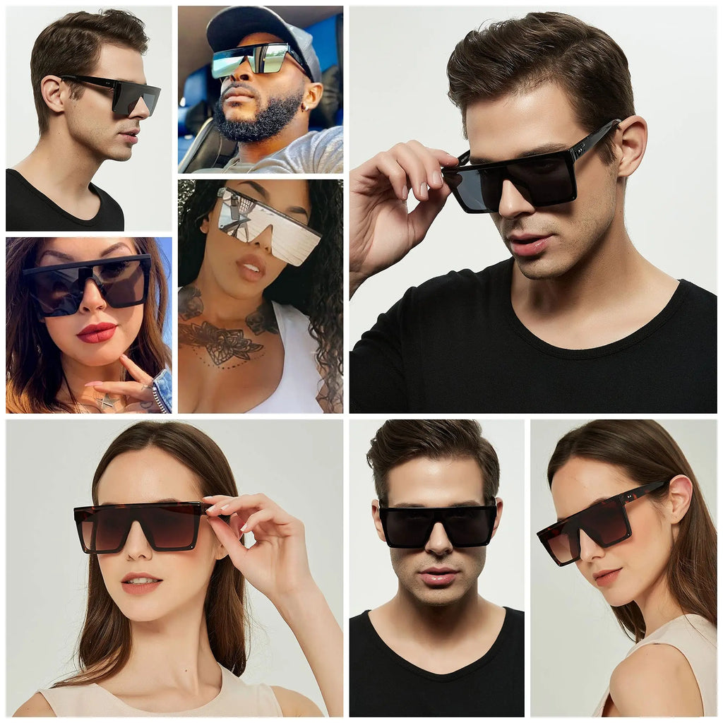 Men's sunglasses Mirrored Oversized Rimless Sun Glasses for Men Women Flat Top Shield Wrap Square UV400
