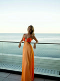 Charming Gradient Hollow out Suspender Dress Backless Irregular Long Holiday Style for Women Sweet Party Boho Beach Robe