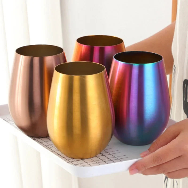 500ml Stainless Steel Single Layer Titanium Plating Wine Glasses Beer Titanium Wine Glasses 500ML Big Belly Water CupBarSupplies