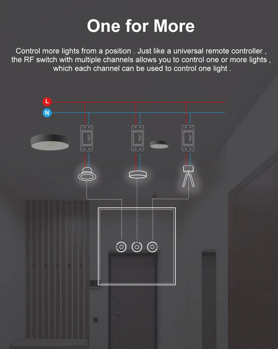 Wireless Radio Frequency RF 433Mhz Switch 1/2/3 Gang Smart Touch Switch Remote Control Tempered Glass Panel Wireless Wall