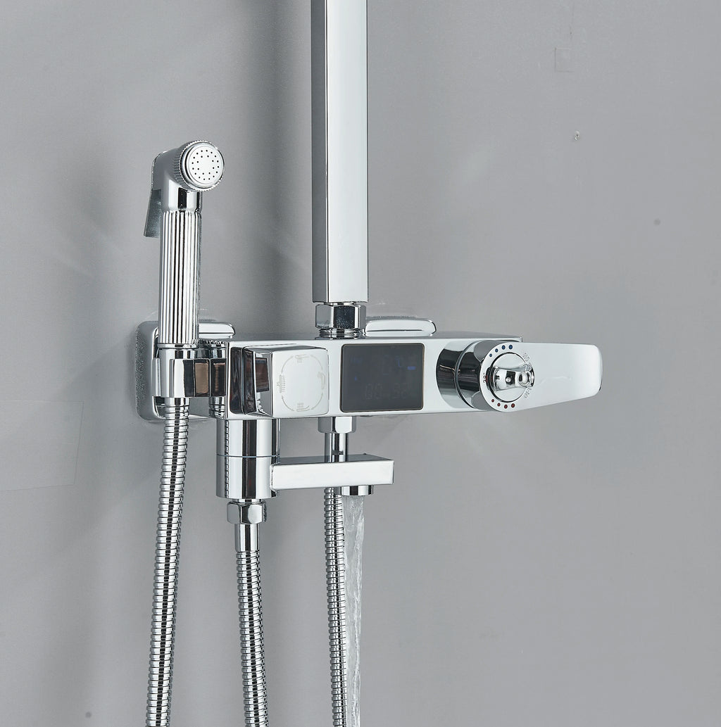 Chrome/Black Thermostat Shower Set Faucet 4 Ways Bathroom Faucet Rainfall Mixer Tap Digital Display Shower Set System Bathroom