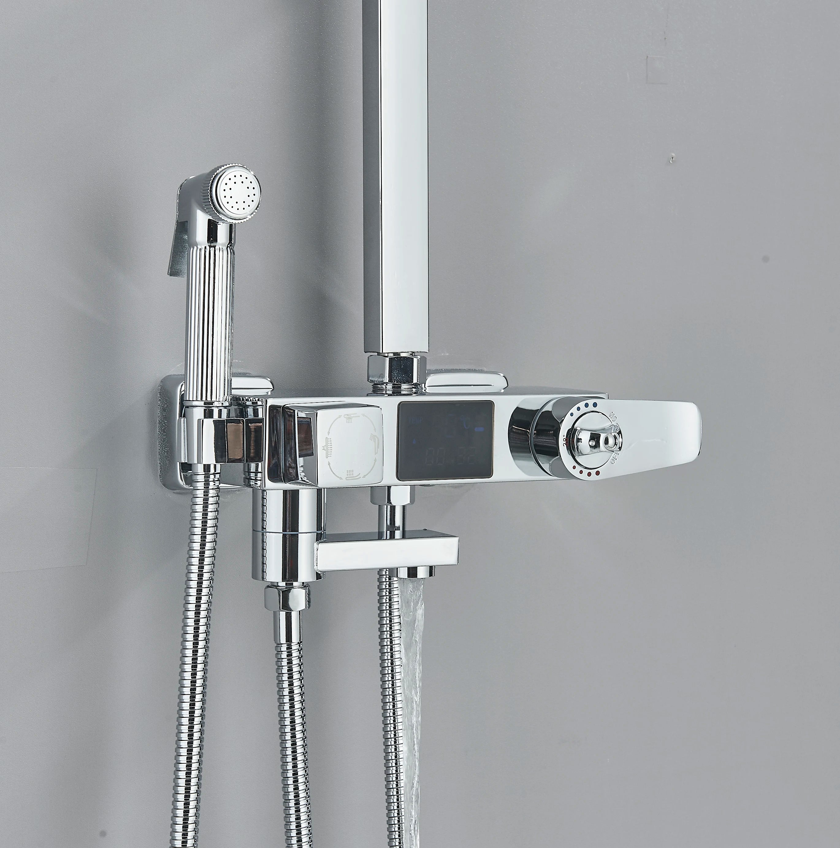 Chrome/Black Thermostat Shower Set Faucet 4 Ways Bathroom Faucet Rainfall Mixer Tap Digital Display Shower Set System Bathroom