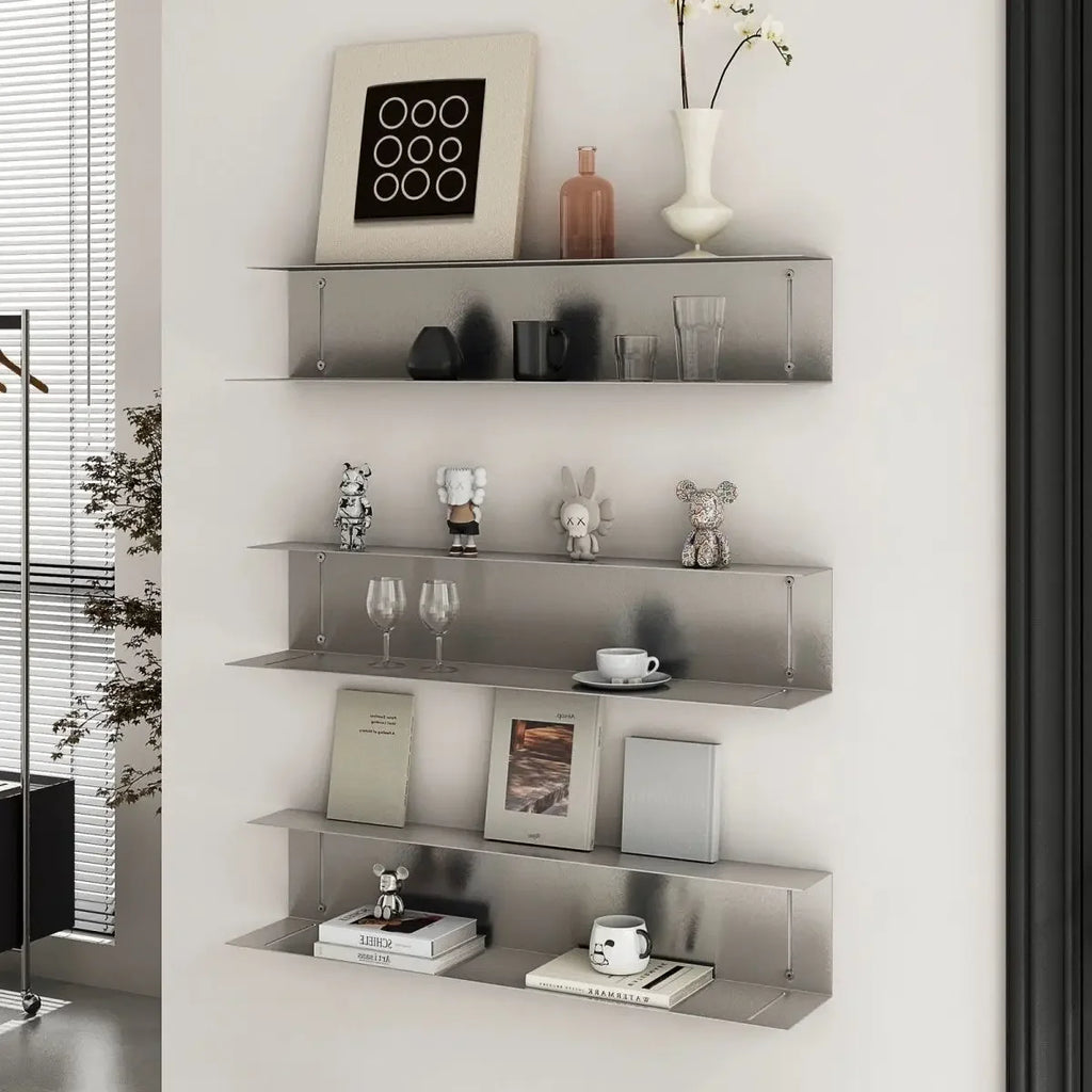 Modern Light Luxury Style Bar Coffee Shop Minimalist Art Pendant Wall-Mounted Decoration Stainless Steel Storage Rack Customized