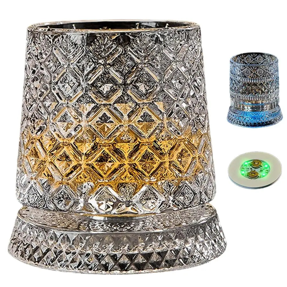 Luminous Rotating Whiskey Glass Elegant Whiskeys Cup Crystal Glass Drinkware for Parties for Cocktail Party Drinking Glass 1pcs