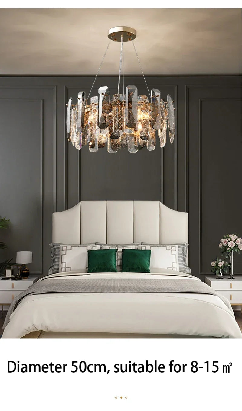 Postmodern Light Luxury LED Crystal Chandelier Atmosphere Dining Room High-end Home Bedroom Kitchen Living Room Pendant Lights