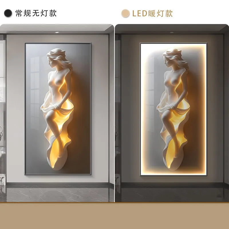 Modern Light Luxury Entrance Decoration Painting Simple Abstract Corridor Hanging Painting High-end Relief Wall Lamp Painting