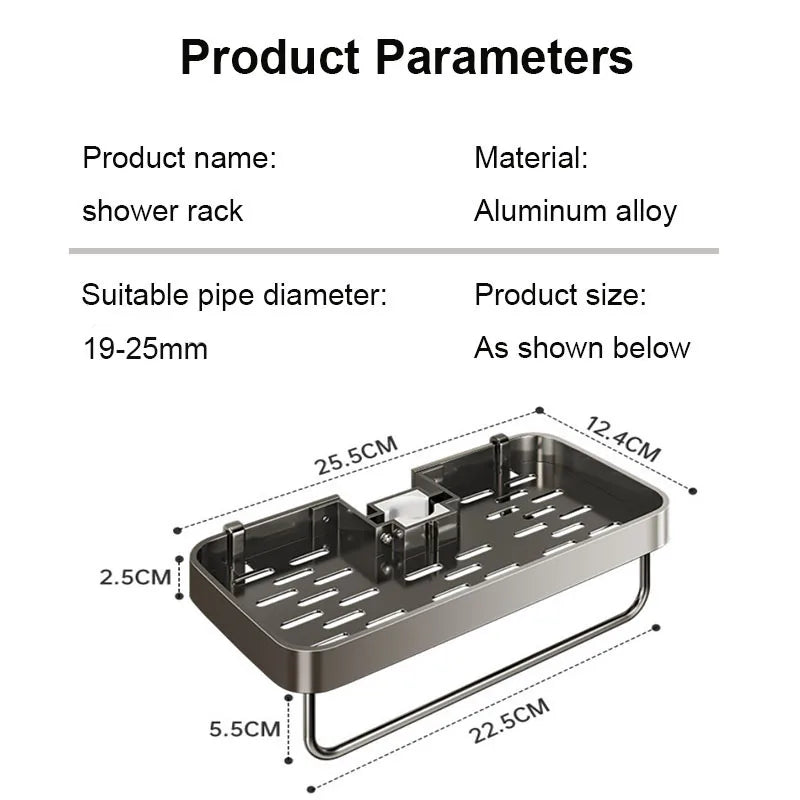 Bathroom Shower Storage Shower Gel Shampoo Rack Lifting Rod Removable Tray No Drilling Soap Holder Shower Shelf