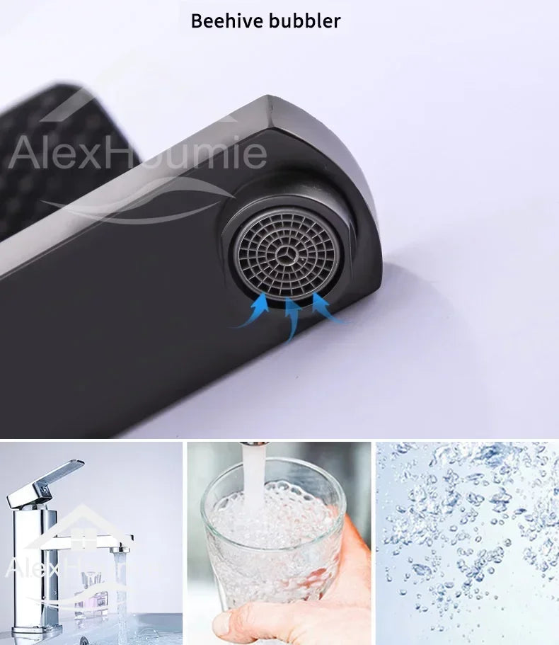 Basin Sink Bathroom Faucet Deck Mounted Hot Cold Water Basin Mixer Taps Black Lavatory Sink Tap 2024