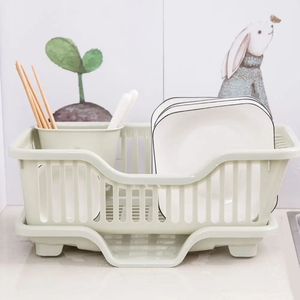 Dish Drying Kitchen Utensils Drainer Rack with Drain Board Countertop Dinnerware Plates Bowls Chopsticks Spoons Organizer