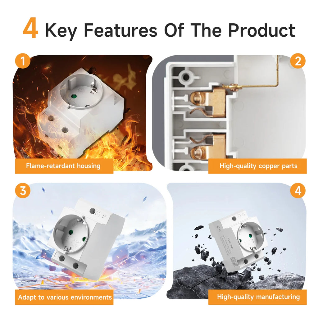 GEYA EU/US Type DIN Rail Socket Mount Modular Power Socket Single AC Outlet Built in Protective Outlet for Distribution Panel