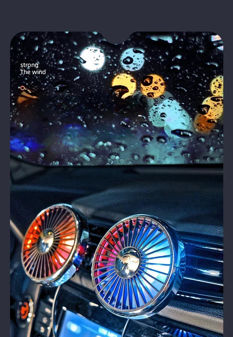 Car Air Vent Fan with Colorful Breathing Light USB Powered 3 Speed Wind Cooling Fan 360° Rotatable Quiet Fan Car AC Fans