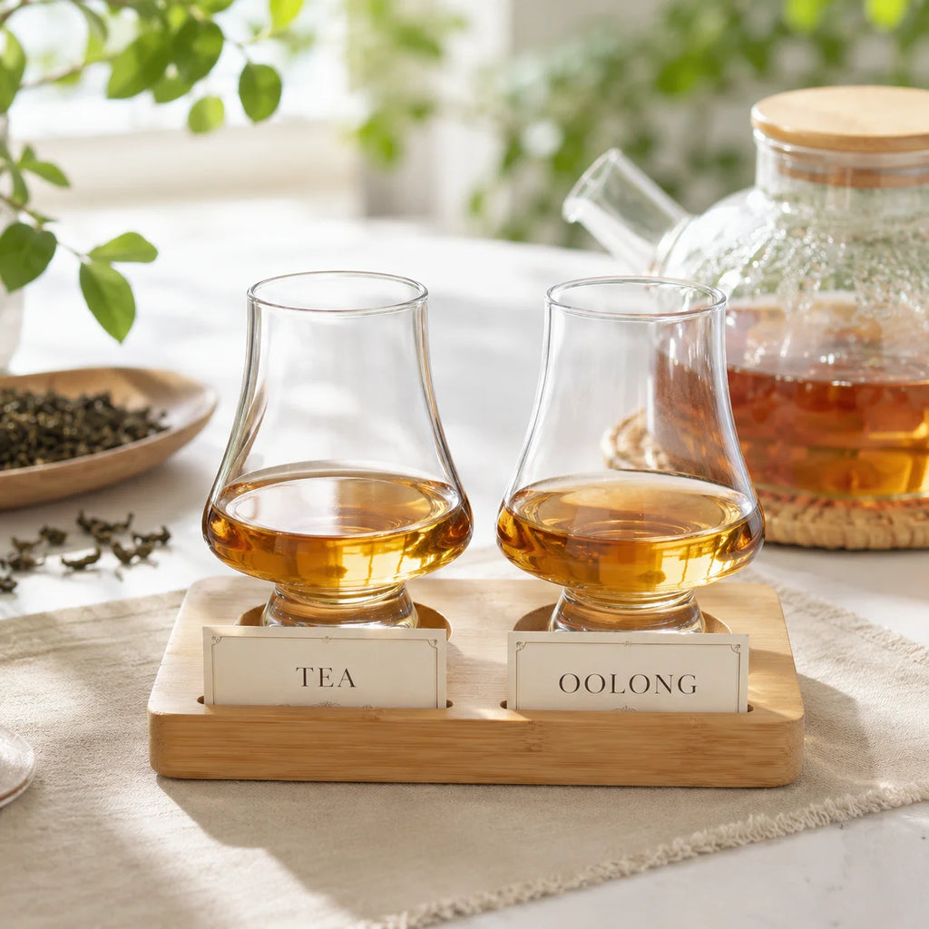 Whiskey Tasting Glasses Set of 2 with Black Walnut Wood Base, 8.5 oz Crystal Glasses with Label Slots