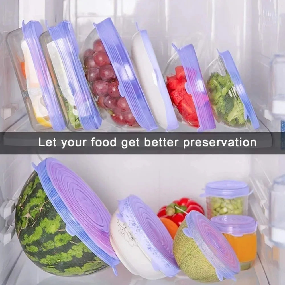 6PCS New Reusable Fresh-keeping Cover Kitchen Gadgets Stretch Silicone Lids Non-slip Bowl Cap