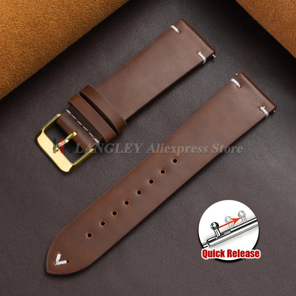 18mm 20mm 22mm Vintage Oil Wax Leather Watch Band Brown Black Cowhide Straps Quick Release Universal Bracelet for Men Wristbands