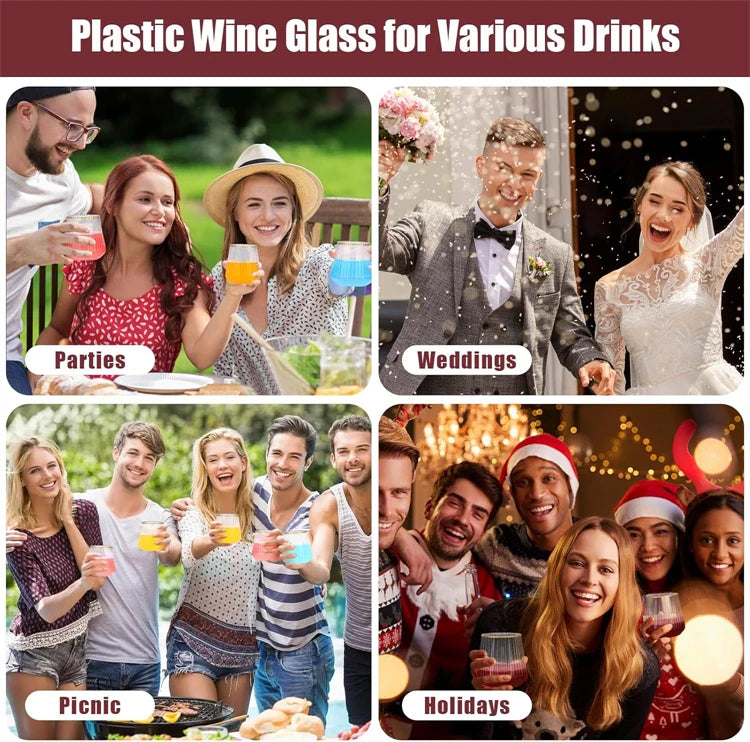 24 Pack Plastic Ribbed Wine Glasses 14Oz Origami Disposable Wine Glasses Unbreakable Clear Plastic Cocktail Glasses  Wine Cups