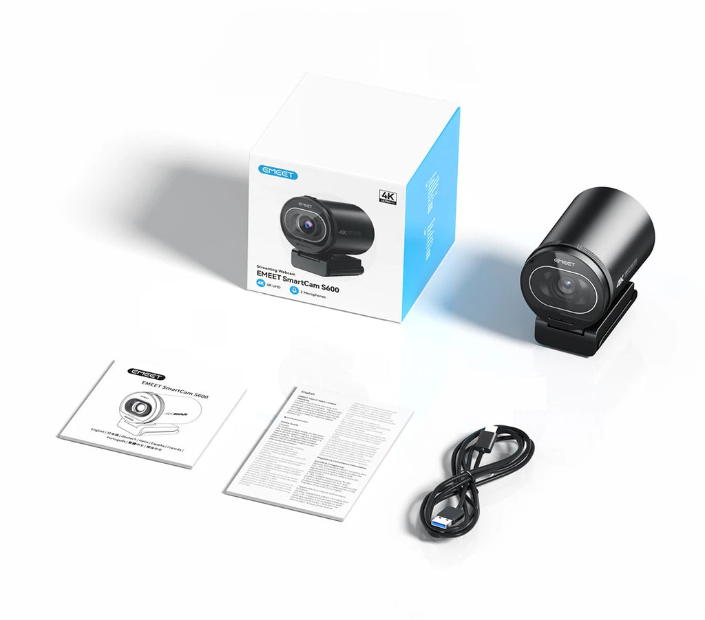 Webcam 4K Streaming Web Camera 1080P 60FPS USB Camera EMEET S600 Autofocus Living Stream Camera With Mics for Tiktok/YouTube