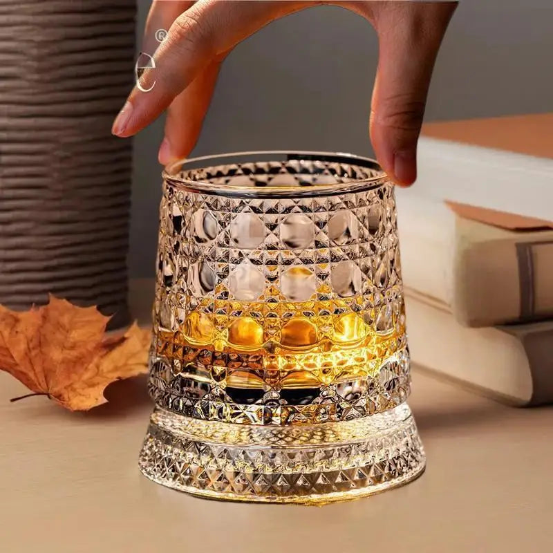 2026 Crystal Whiskey Glasses Rotating 360 Degrees Whisky Glass with Glass Base for Cocktail Party Drinking