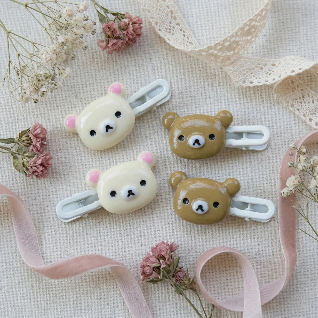 Cute Bear Hair Clips 4pcs Set - Korean Style Kawaii Bear Hairpins for Girls Women - Pink Brown Bear Hair Accessories Gift