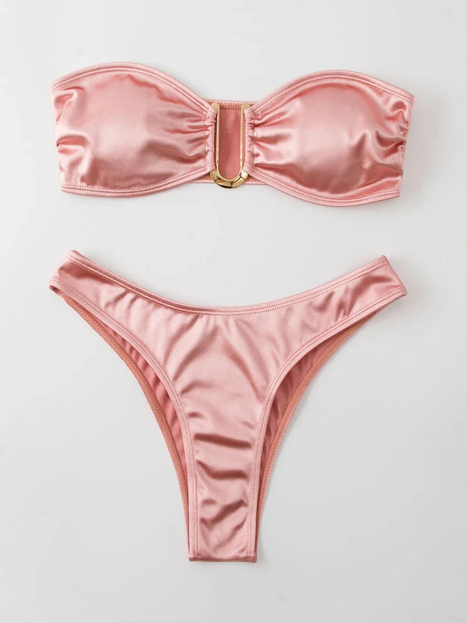 Bandeau Bikini Swimsuit Women 2026 Two-piece Swimwear Thong Bikinis Sets Female Bathing Suit Push Up Monokini Beach Wear Biquini