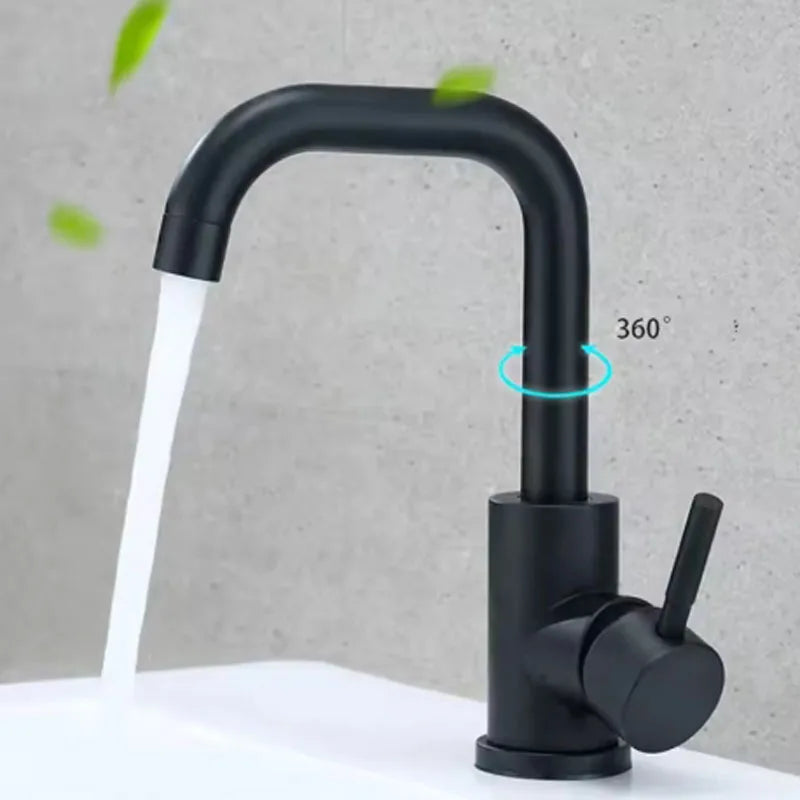 304 Stainless Bathroom Basin Faucet Steel Hot Cold Wash Mixer Crane Tap 360 Rotation Sink Faucets Single Lever Tap For Bathroom
