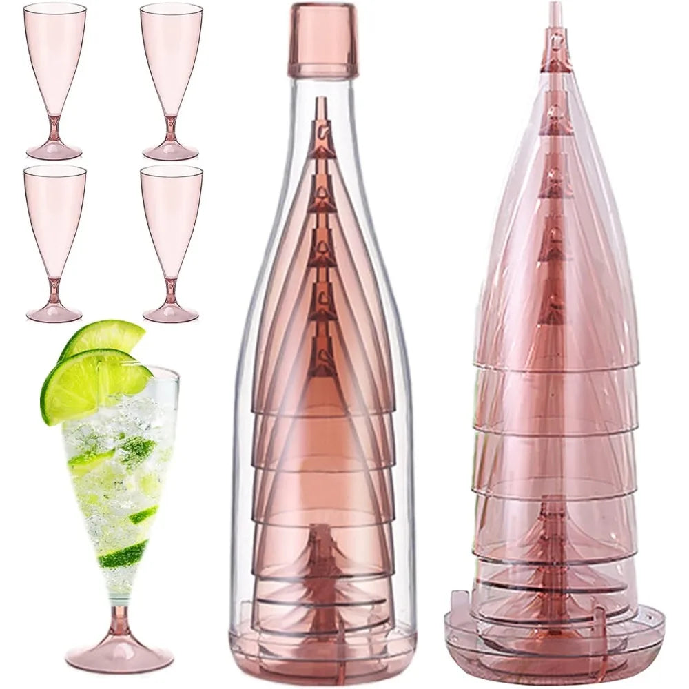 Foldable Plastic Champagne Wine Glasses Set Reusable Wine Glasses with Storage Bottle Suitable for Outdoor Camping Travel